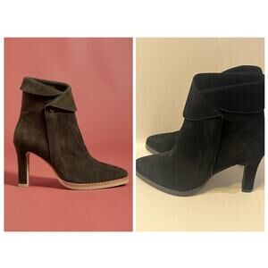 Lola Cruz Foldover Boots •40/9•Collared Zipped Block Heels Booties Black Nubuck